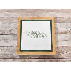 Wooden Framed Ceramic Tile Floral Light Oak Frame Trivet and Spacer Green White